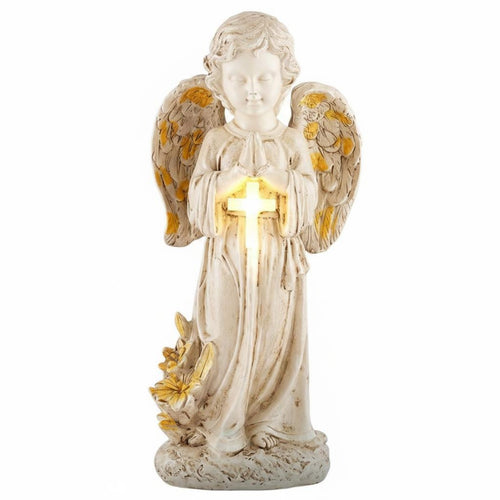 Cemetery Angel Memorial Light Hand-Painted Praying Angel Garden Light for Lawn