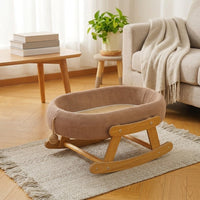 Cat Swing Rocking Bed with Scratching Board, Solid Wood Frame Indoor Cat Scratcher, Warm Winter Kitten Bed for Comfortable Resting and Play