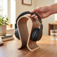 Wooden Headphone Stand Sculptural Arched Headphone Holder Arch Bridge Wooden Headset Holder for Gaming Aficionados, Professionals, Home Office