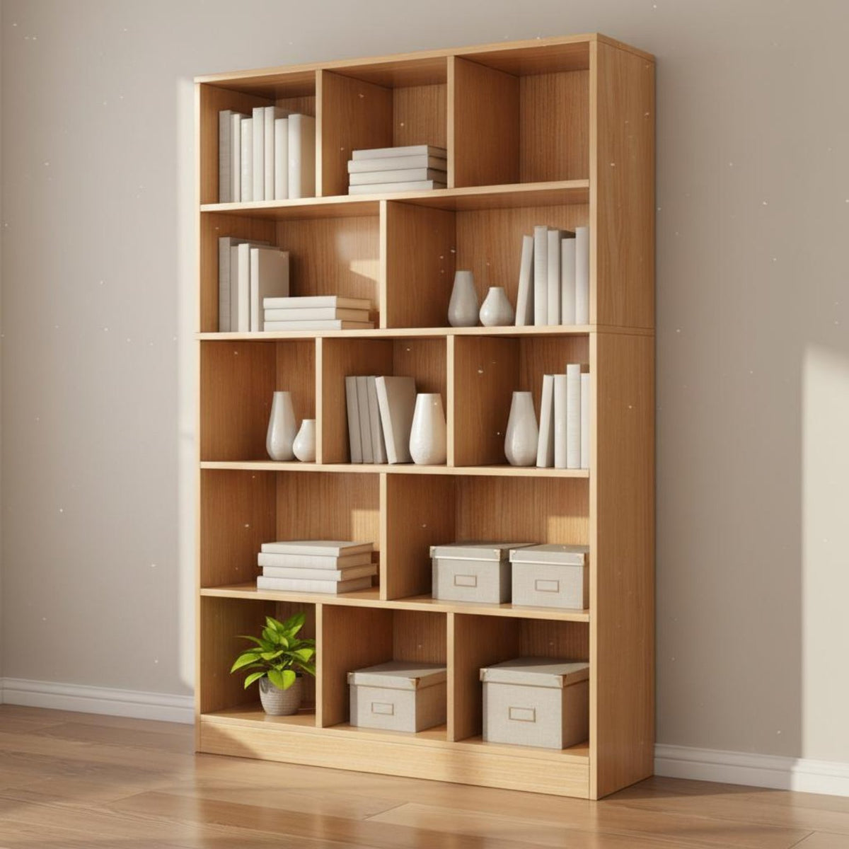 Freestanding Bookcase Large Capacity Freestanding Bookcase with Legs Sturdy Structure Multi-Compartment Bookshelf for Homeowners, Living Room, Bedroom