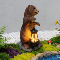 Outdoor Garden Statue with Solar Lantern Weather-Resistant Figurine with Solar Lantern Waterproof Patio Decoration Automatic for Yard, Pathway