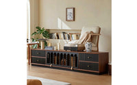 Solid Wood TV Cabinet Vintage TV Stand Striped Media Console Low-Slung for Homeowners