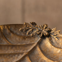 Pedestal Bowl with Floral Detail Gilded Bronze Oval Pedestal Tray Vintageopulent Metal Centerpiece Tray for Coffee Tables, Photo Shoots, Luxury Hotels