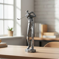 Golfer Statue with Golf Club Shiny Golfer Figurine Tabletop Decor for Bookshelf