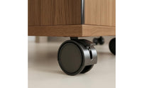 Caster Wheels Wheeled Storage Rack Open Front Exercise Mat Rack Wood Grain Exercise Storage Cabinet Compact