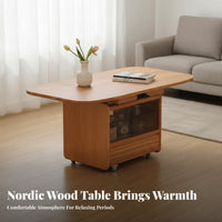 Convertible Coffee Table with Elevating Tabletop Adjustable Height Drop Leaves Solid Wood Construction and Smart Storage Suitable for Homeowners Small Areas Living Room Workstation