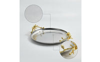 Round Tray with Floral Accents Gold-Toned Round Serving Tray Textured for Home Stylists, Hosts, Coffee Table, Vanity