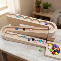 Wooden Ball Track with Blocks Interlocking Ball Route Building Toy Classic Marble Maze for Preschoolers, Young Children, Kindergarten, Playroom