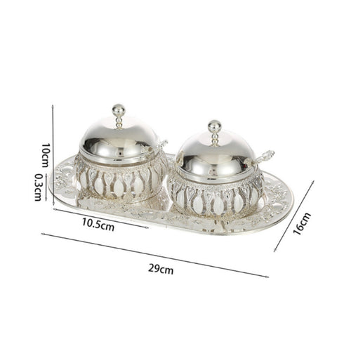 2 Pieces Condiment Holder Tray Set Easy to Dispense Oval Tray Jar Set Clear Body