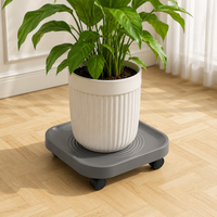 Mobile Caster-Equipped Saucer 26cm Square Plastic Plant Stand Indoor Use Gray