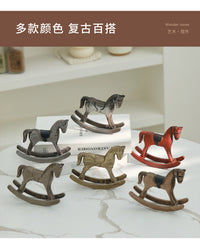 Wooden Rocking Horse Decorative Figurine for Desk or Bar