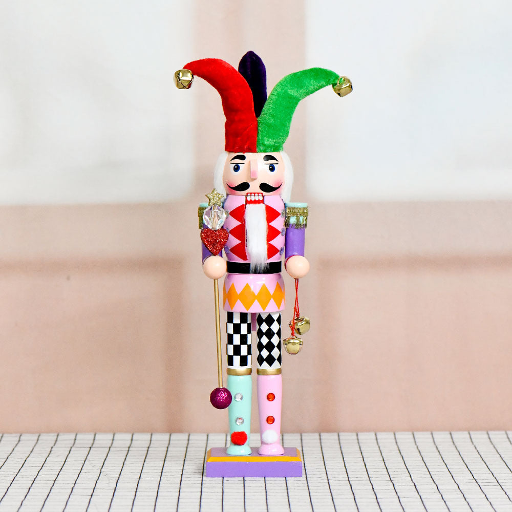 38cm Colorful Clown Nutcracker Wooden Decorative Figurine Christmas Ornament