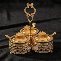 3 Pieces Condiment Jar Holder Floral Seasoning Jars with Lids Tabletop for Hosts