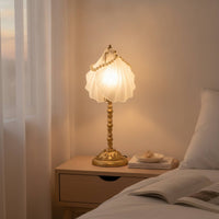 Ocean-Inspired Shell Lamp Vintage Lamp with Pearl Trim Pleated Pearl Light White for Bedroom, Reading Corner
