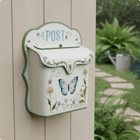 Vintage Metal Mailbox Iron Construction Vintage Post Box Hand-Painted Floral