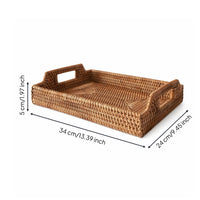 Rattan Tray with Handles Low-Height Rattan Serving Tray Rustic for Tea Service