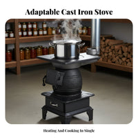 Cast Iron Heating Stove, Thickened Material, Charcoal/Wood Compatible, Indoor Home & Rural Heater, Multi-Purpose