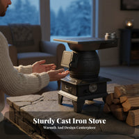 Cast Iron Heating Stove, Thickened Material, Charcoal/Wood Compatible, Indoor Home & Rural Heater, Multi-Purpose