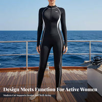 Full Coverage Swimsuit, Long Sleeve Zip Rash Guard, Sun Protection, Chest Pad