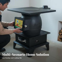 Indoor Cast Iron Heating Stove, Wood/Coal Dual Energy, Smokeless Winter Heater, Multi-Functional Cooking, Rural Household Use