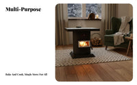 Heating Stove Fireplace, Smokeless Gasification, Indoor Use, Large Fire Window, Built-in Oven