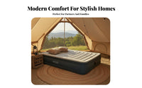 Luxury Double tier Air Mattress, Flocked Inflatable Bed with Built-in Electric Pump, Grey cream, Double Size