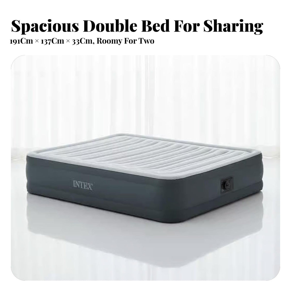 Luxury Double tier Air Mattress, Flocked Inflatable Bed with Built-in Electric Pump, Grey cream, Double Size