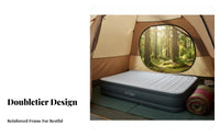 Luxury Double tier Air Mattress, Flocked Inflatable Bed with Built-in Electric Pump, Grey cream, Double Size