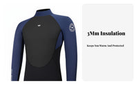 Men's 3mm Full Body Wetsuit, Neoprene, Diving, Freediving, Thermal, Cold Water