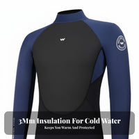 Men's 3mm Full Body Wetsuit, Neoprene, Diving, Freediving, Thermal, Cold Water