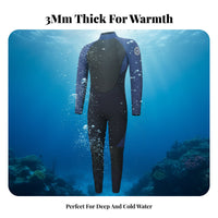 Men's 3mm Full Body Wetsuit, Neoprene, Diving, Freediving, Thermal, Cold Water