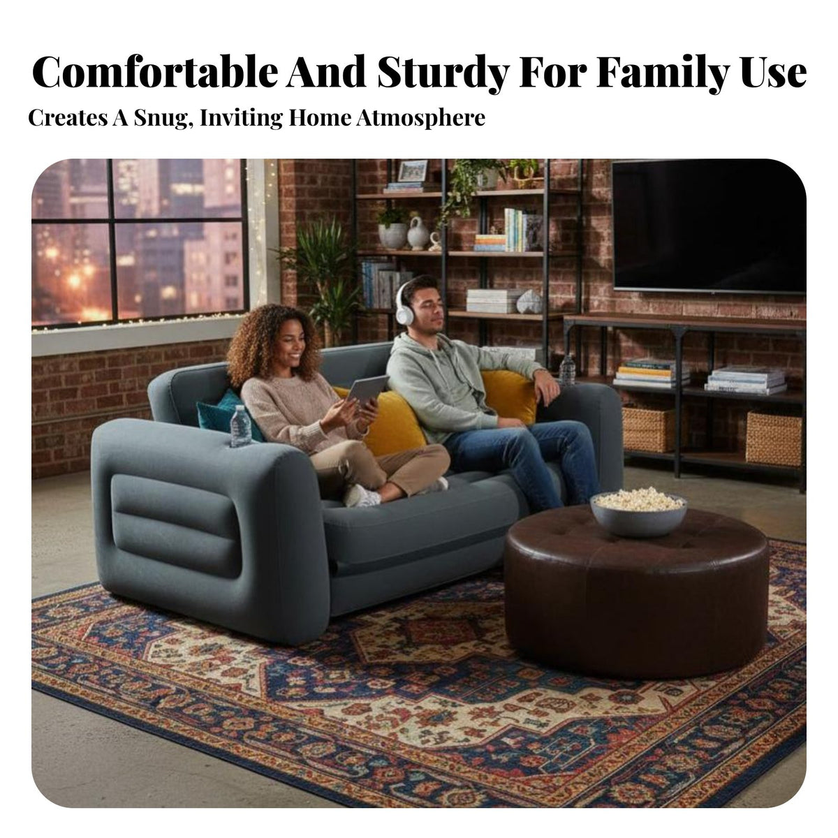 Double Inflatable Sofa Bed, Multifunctional Foldable Air Couch for Living Room, Soft Flocked Surface, Lazy Sofa