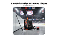 Kids Ice Sports Gear Bag, Inline Sports Equipment Trolley, Sit-On Suitcase, Black Orange