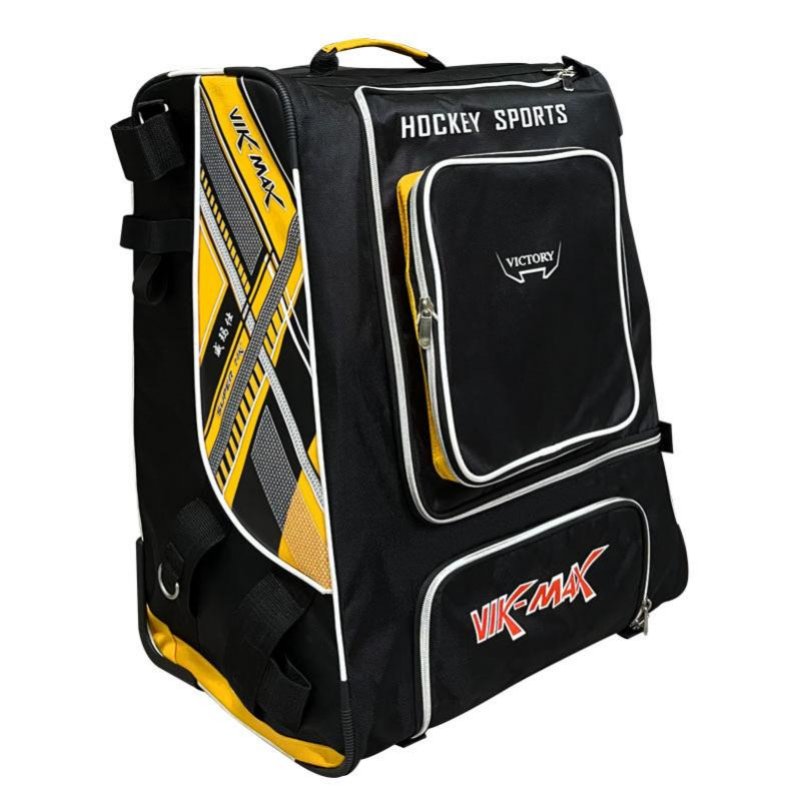 Kids Ice Sports Gear Bag, Inline Sports Equipment Trolley, Sit-On Suitcase, Black Orange