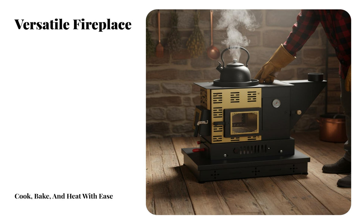 Wood Burning Fireplace, Three-Sided Viewing pane, Smokeless Heating Stove for Indoor Rural Home