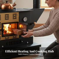 Wood Burning Fireplace, Three-Sided Viewing pane, Smokeless Heating Stove for Indoor Rural Home