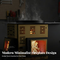 Wood Burning Fireplace, Three-Sided Viewing pane, Smokeless Heating Stove for Indoor Rural Home