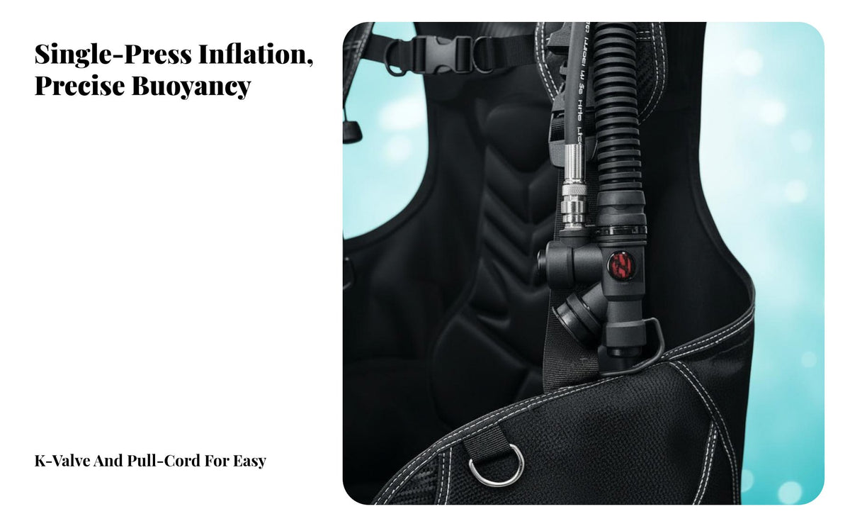 BCD Buoyancy Compensator, underwater Diving Jacket, rear Inflation, Large Weight Pocket, Professional Deep Diving