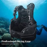 BCD Buoyancy Compensator, underwater Diving Jacket, rear Inflation, Large Weight Pocket, Professional Deep Diving