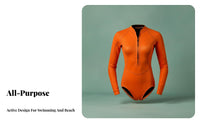 Women's single Piece Wetsuit, Long Sleeve Rash Guard Swimsuit, Sun Protection, Quick Dry Fit for Swimming, Snorkeling, Beach