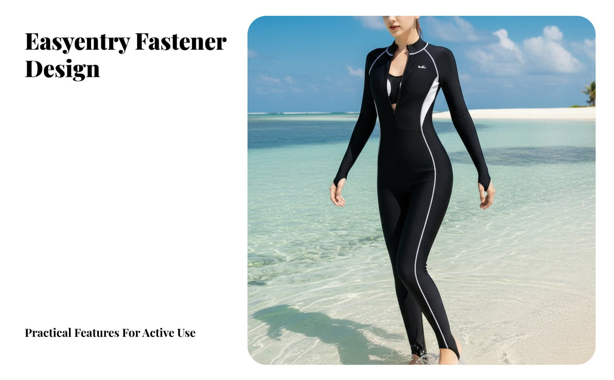 Full figure Swimsuit, Women's single-Piece Rash Guard, fastener, Long Sleeve, Sun Protection, Padded, Snorkeling