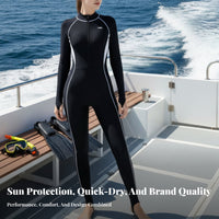 Full figure Swimsuit, Women's single-Piece Rash Guard, fastener, Long Sleeve, Sun Protection, Padded, Snorkeling