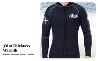 3mm Split Wetsuit Jacket, Fleece Lined, Thermal Diving Top, Unisex, quick wear