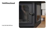 Three-Sided Viewing Fireplace, Wood Burning Real Flame Stove, Indoor Heating, Multi-Functional Oven