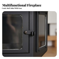 Three-Sided Viewing Fireplace, Wood Burning Real Flame Stove, Indoor Heating, Multi-Functional Oven