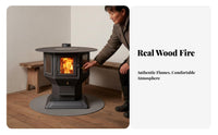 Three-Sided Viewing Fireplace, Wood Burning Real Flame Stove, Indoor Heating, Multi-Functional Oven