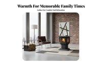 Three-Sided Viewing Fireplace, Wood Burning Real Flame Stove, Indoor Heating, Multi-Functional Oven