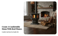 Three-Sided Viewing Fireplace, Wood Burning Real Flame Stove, Indoor Heating, Multi-Functional Oven