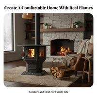 Three-Sided Viewing Fireplace, Wood Burning Real Flame Stove, Indoor Heating, Multi-Functional Oven