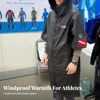 Windbreaker Poncho, Thick Waterproof Fleece-Lined Changing Robe, Outdoor Sports, Unisex, Diving